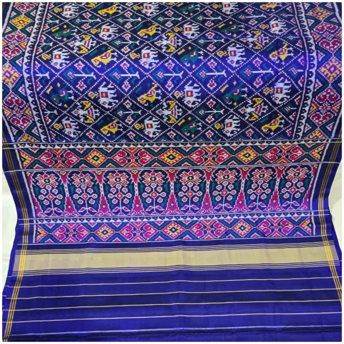 Karjan Blue Pink Pure Handloom Patola Silk Saree