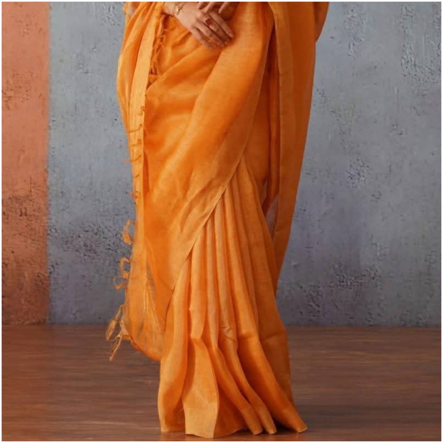 Earthy Orange Pure Handloom Linen Silk Saree