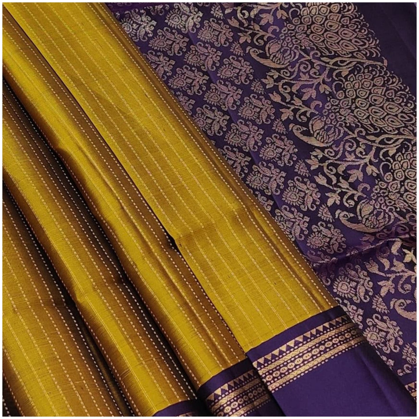 Tisha Mustard Violet Pure Handloom Double Warp Soft Silk Saree