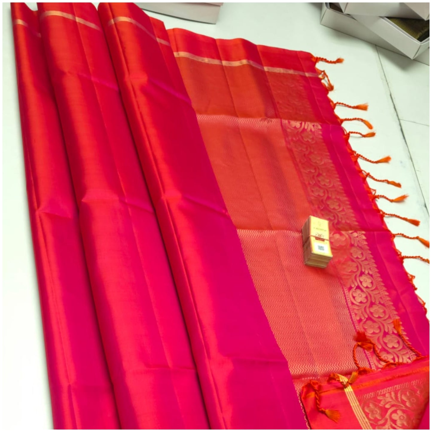 Anika Raspberry Red Pure Handloom Double Warp Soft Silk Saree