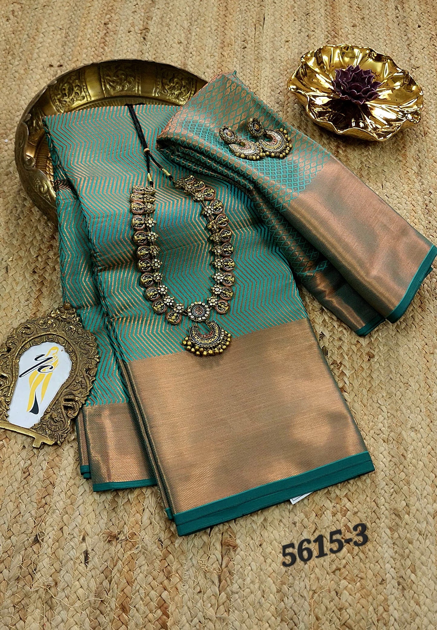 Teal Blue Zari Pure Handloom Brocade Silk Saree