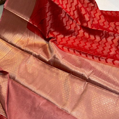 Red Chevron Banarasi Silk Saree