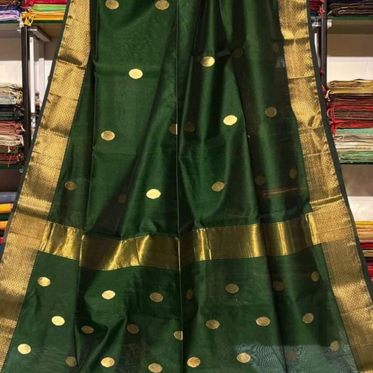 Rich Green Pure Handloom Maheshwari Silk
