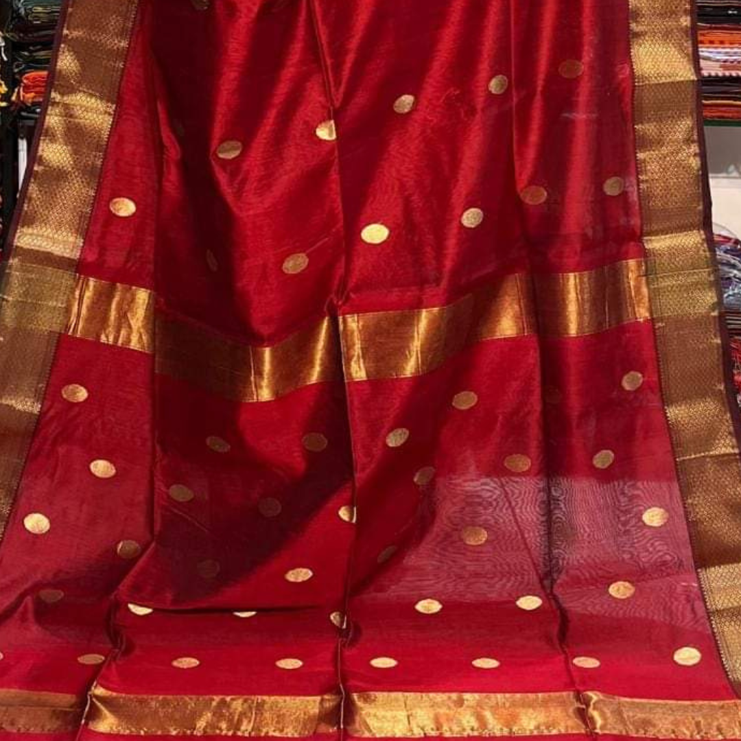 Rich Deep Red Pure Handloom Maheshwari Silk