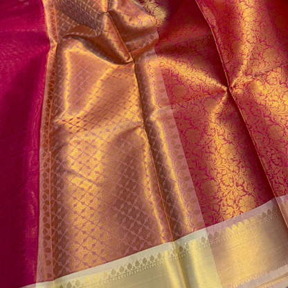 Blush Peach Red Banarasi Katan Silk Saree