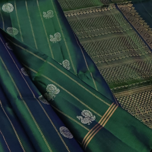 Royal Green Pure Handloom Double Warp Soft Silk Saree