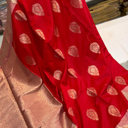 Red Peach Banarasi Silk Saree