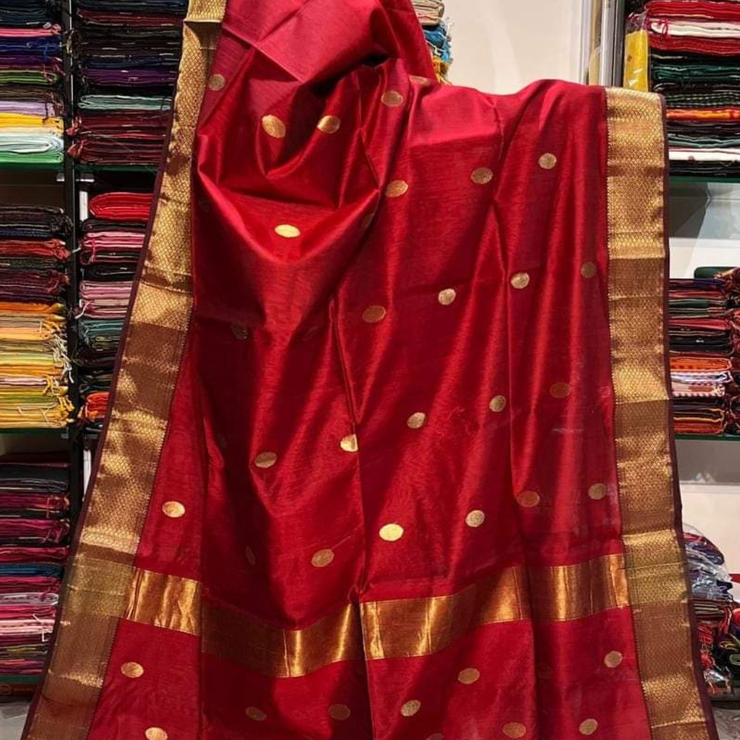 Rich Deep Red Pure Handloom Maheshwari Silk