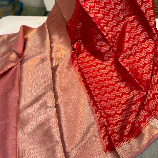 Red Chevron Banarasi Silk Saree