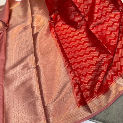 Red Chevron Banarasi Silk Saree