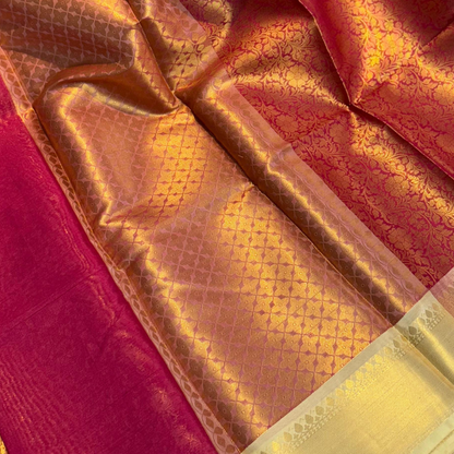 Blush Peach Red Banarasi Katan Silk Saree