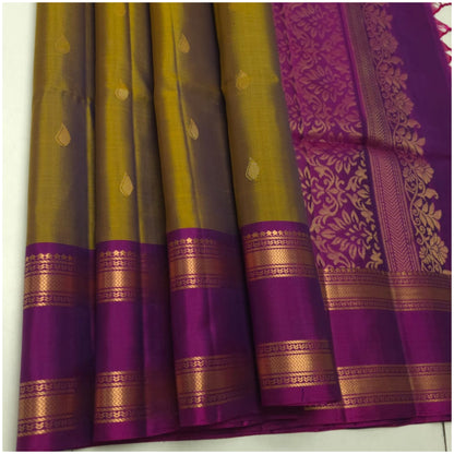 Nyra Olive Green Magenta Pink Pure Handloom Double Warp Soft Silk Saree