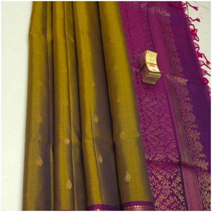 Nyra Olive Green Magenta Pink Pure Handloom Double Warp Soft Silk Saree