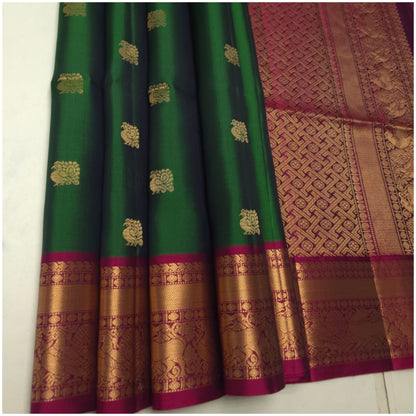 Saisha Bottle Green Rani Pink Pure Handloom Double Warp Soft Silk Saree