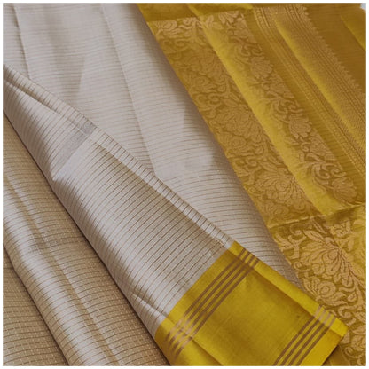 Ahana Beige Sunshine Yellow Pure Handloom Double Warp Soft Silk Saree