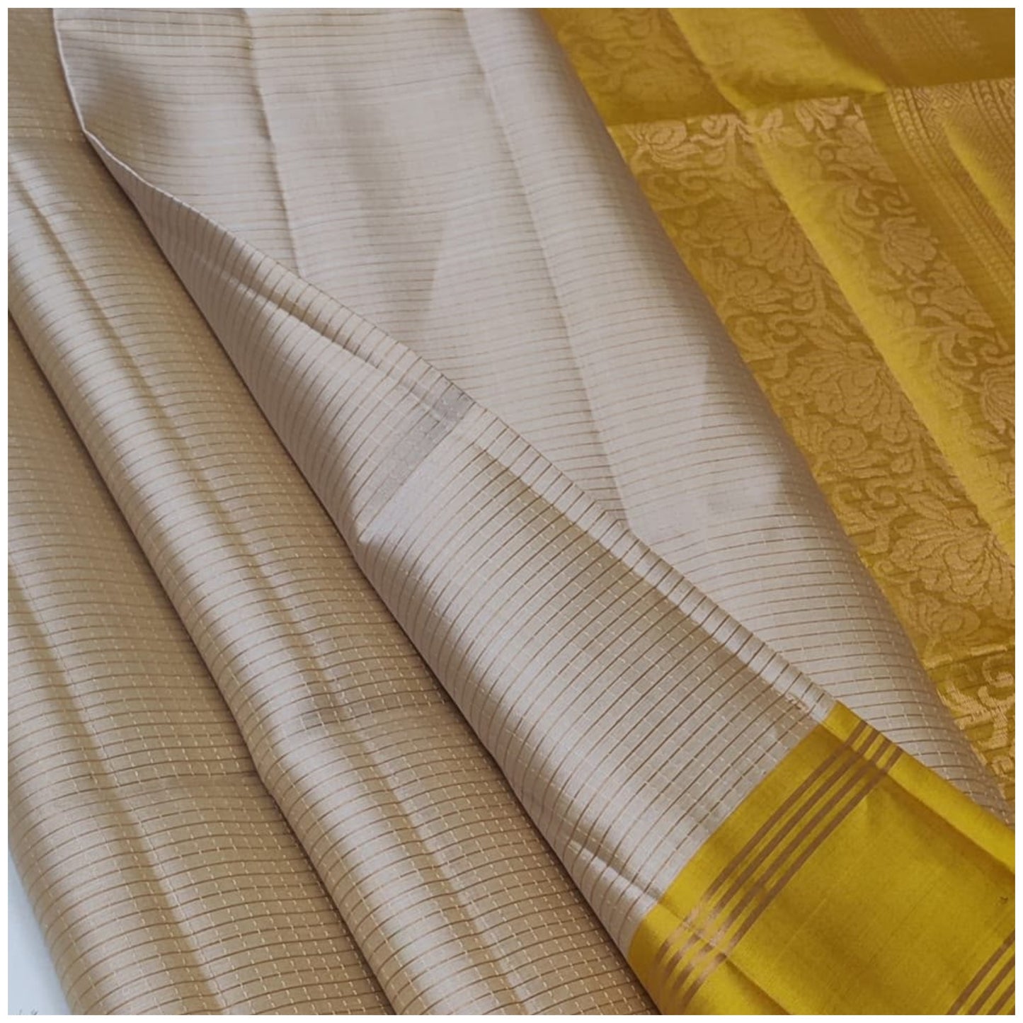 Ahana Beige Sunshine Yellow Pure Handloom Double Warp Soft Silk Saree