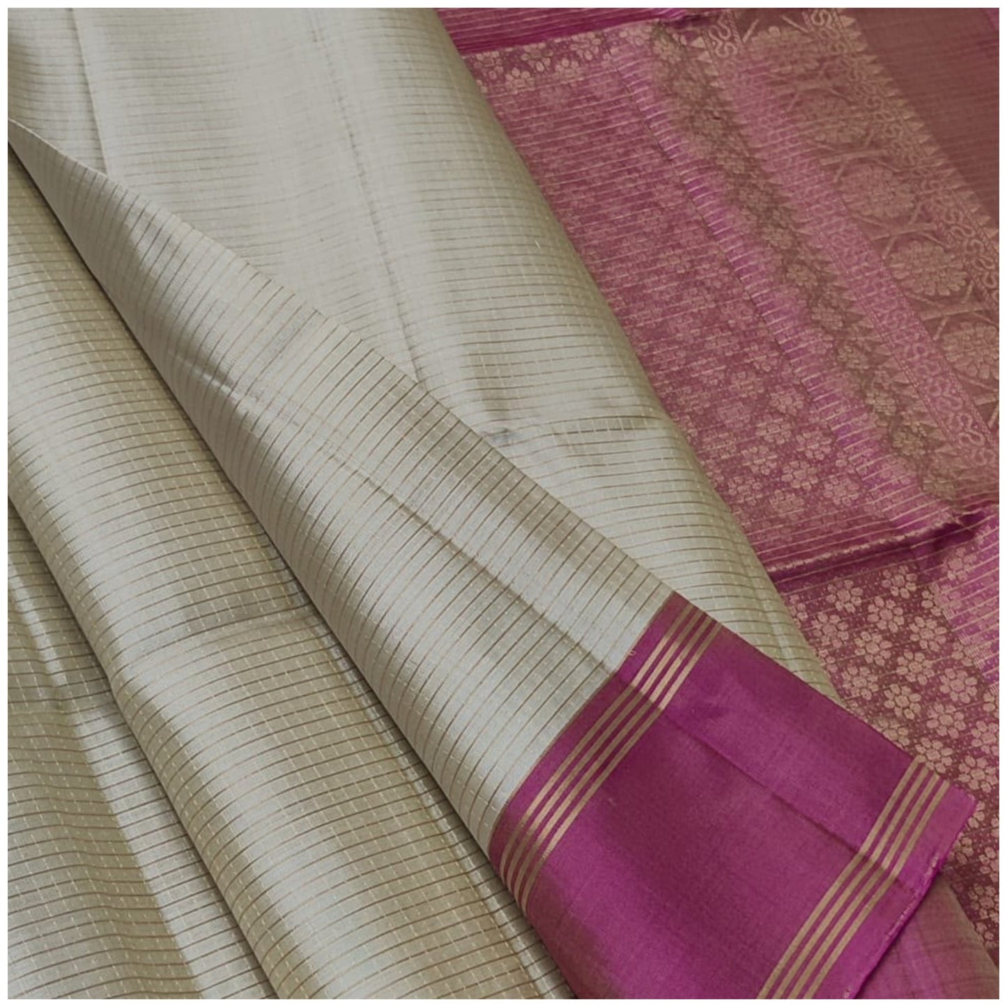 Riyaa Cream Pink Pure Handloom Double Warp Soft Silk Saree