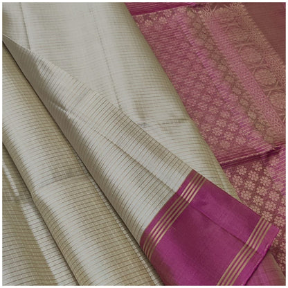 Riyaa Cream Pink Pure Handloom Double Warp Soft Silk Saree