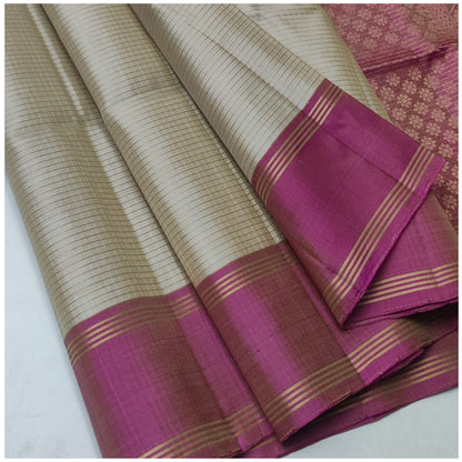 Riyaa Cream Pink Pure Handloom Double Warp Soft Silk Saree