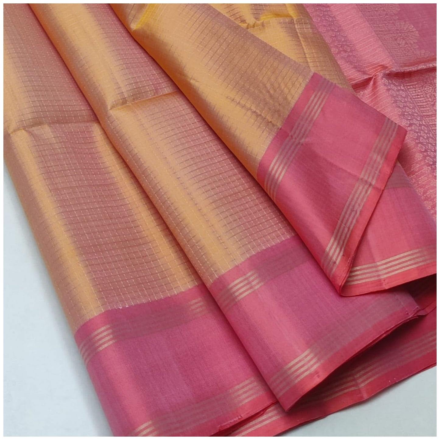 Sumitra Melon Yellow Blush Pink Pure Handloom Double Warp Soft Silk Saree