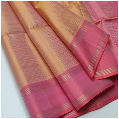 Sumitra Melon Yellow Blush Pink Pure Handloom Double Warp Soft Silk Saree