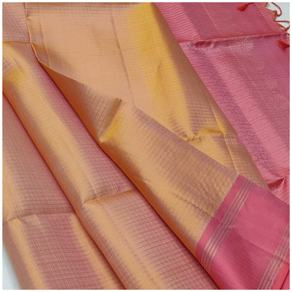 Sumitra Melon Yellow Blush Pink Pure Handloom Double Warp Soft Silk Saree