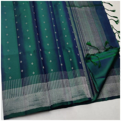 Navya Sea Blue Green Pure Handloom Double Warp Soft Silk Saree