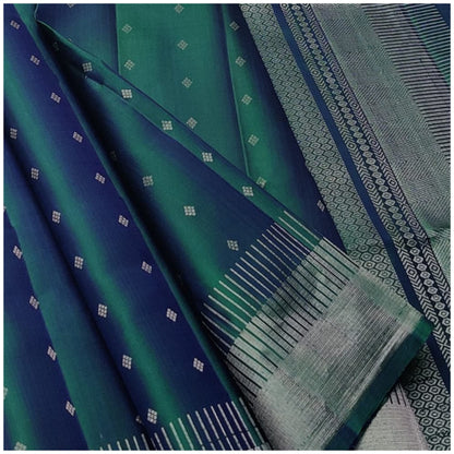 Navya Sea Blue Green Pure Handloom Double Warp Soft Silk Saree