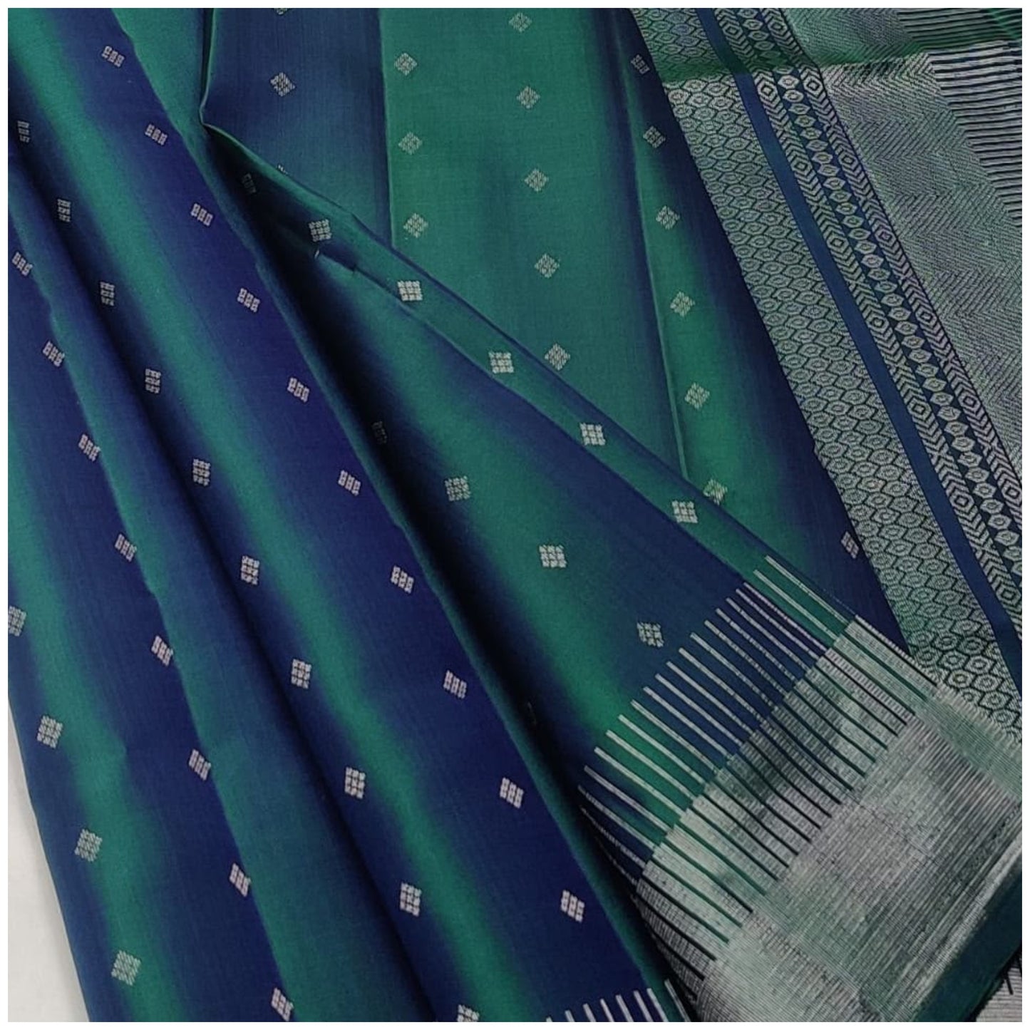 Navya Sea Blue Green Pure Handloom Double Warp Soft Silk Saree