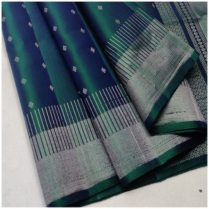 Navya Sea Blue Green Pure Handloom Double Warp Soft Silk Saree