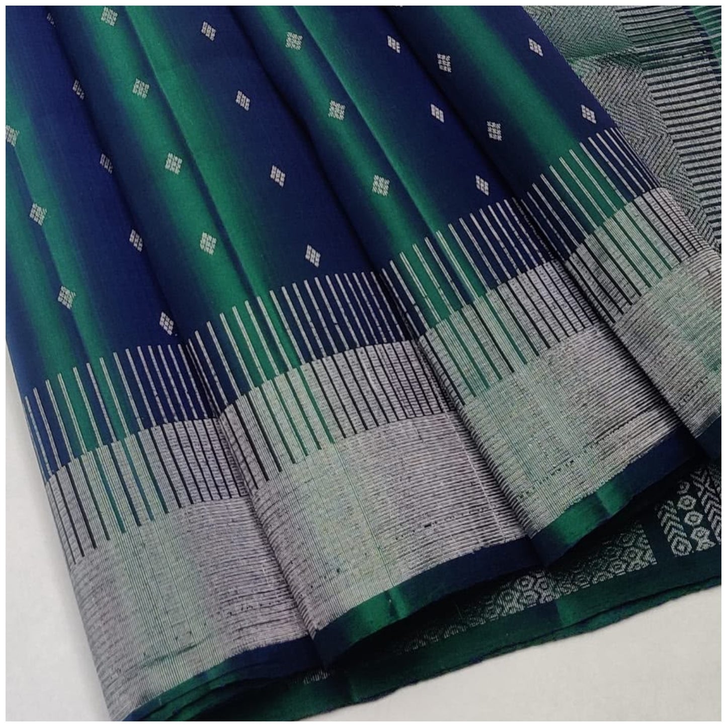 Navya Sea Blue Green Pure Handloom Double Warp Soft Silk Saree