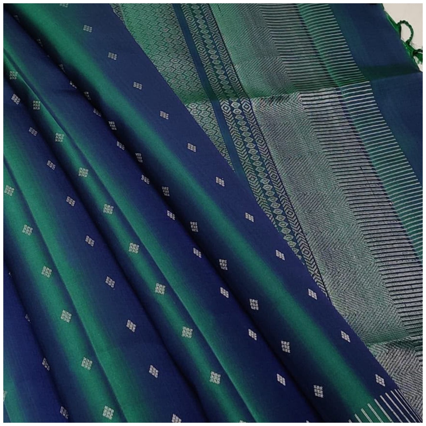 Navya Sea Blue Green Pure Handloom Double Warp Soft Silk Saree
