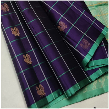 Aashvi Nightshade Violet Turquoise Blue Pure Handloom Double Warp Soft Silk Saree