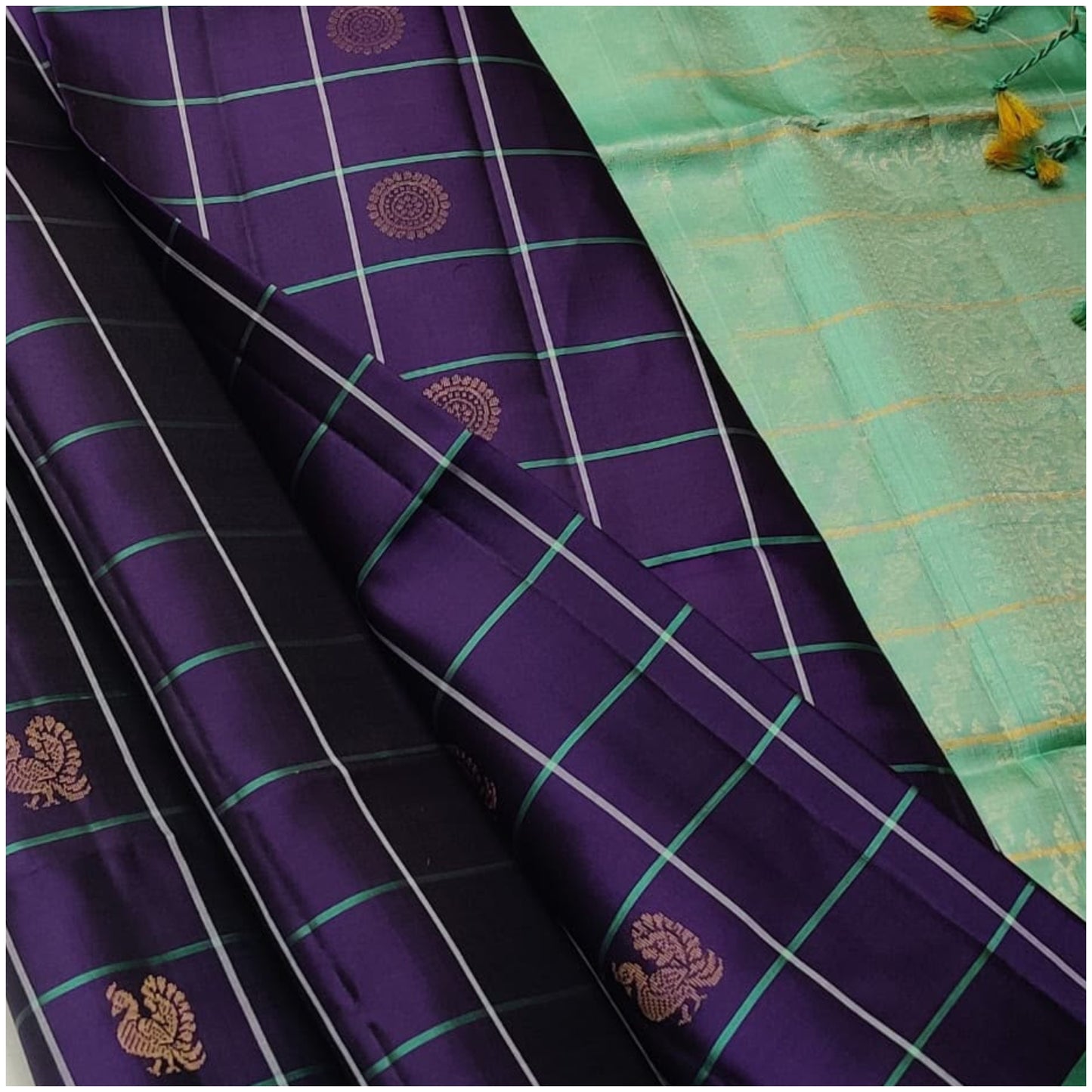 Aashvi Nightshade Violet Turquoise Blue Pure Handloom Double Warp Soft Silk Saree