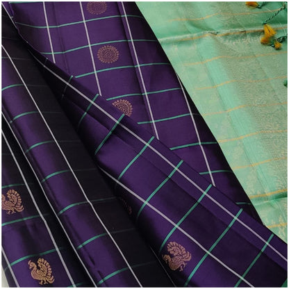 Aashvi Nightshade Violet Turquoise Blue Pure Handloom Double Warp Soft Silk Saree