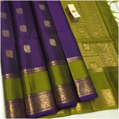 Vanya Violet Green Pure Handloom Double Warp Soft Silk Saree