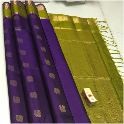 Vanya Violet Green Pure Handloom Double Warp Soft Silk Saree