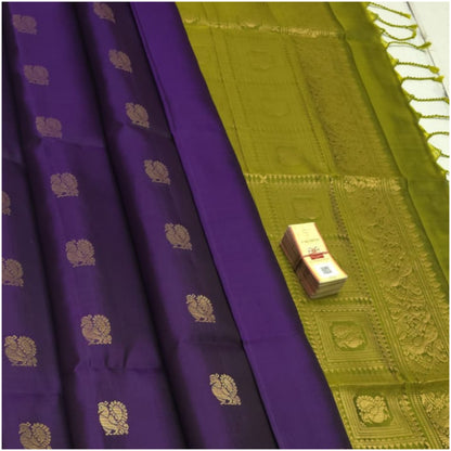 Vanya Violet Green Pure Handloom Double Warp Soft Silk Saree