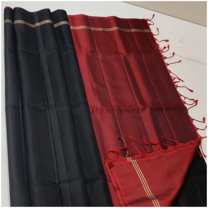 Tanisha Black Red Pure Handloom Double Warp Soft Silk Saree