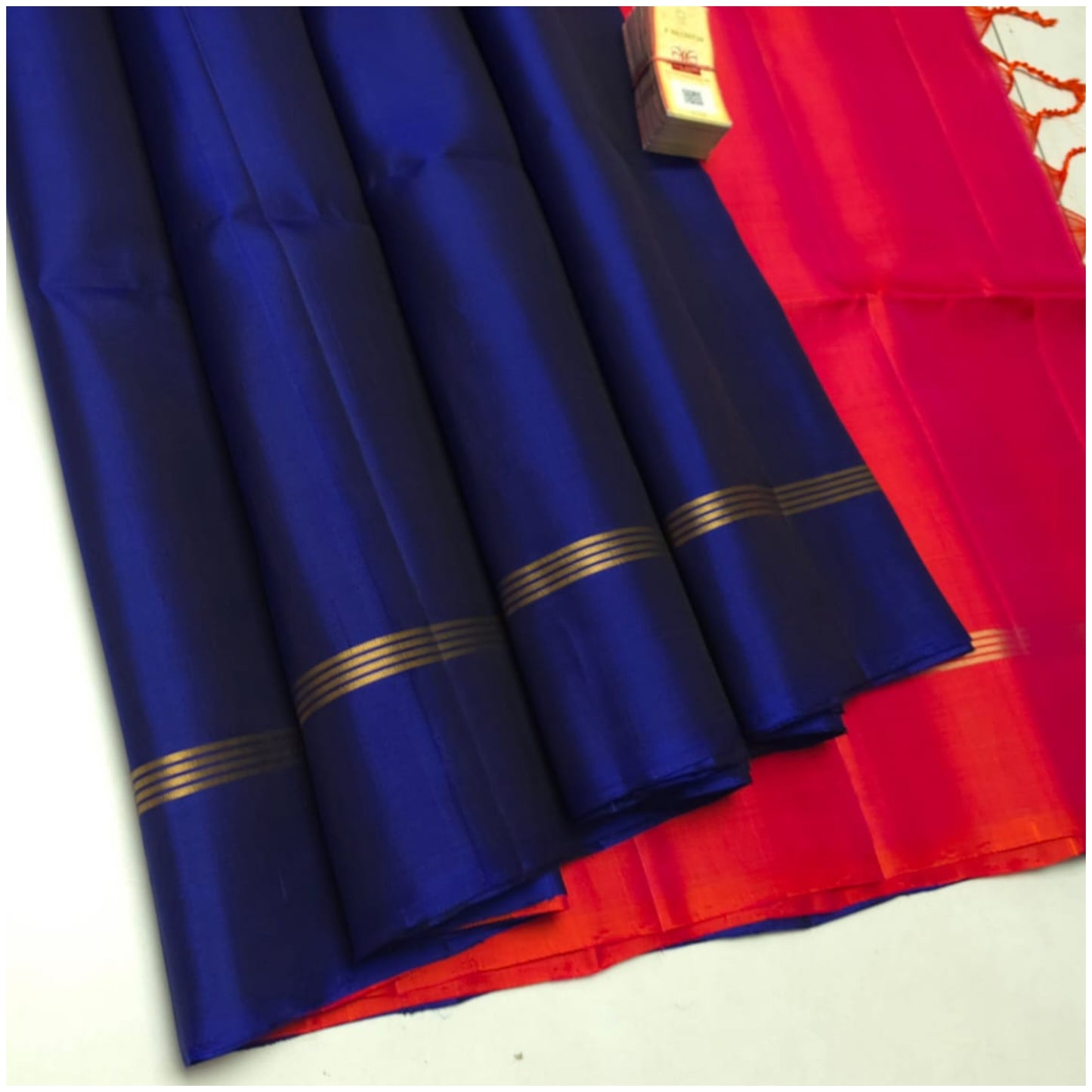 Aamira Blue Red Pure Handloom Double Warp Soft Silk Saree