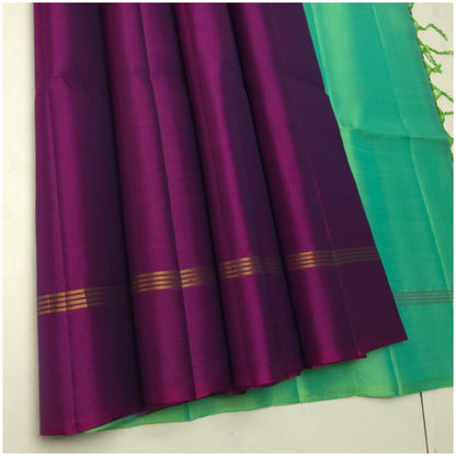 Rivona Prune Pink Turquoise Green Pure Handloom Double Warp Soft Silk Saree