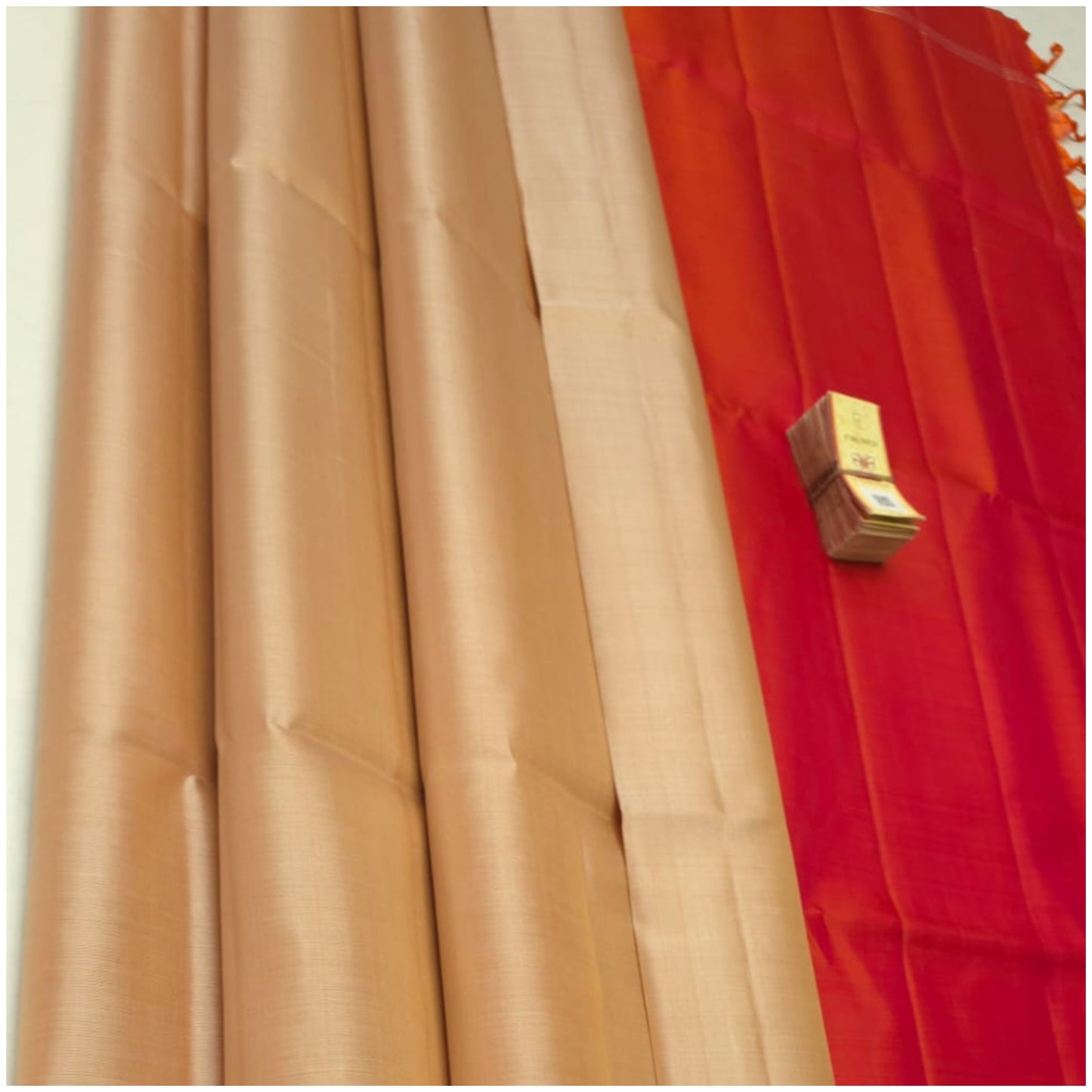 Niveda Beige Monza Red Pure Handloom Double Warp Soft Silk Saree