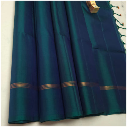 Sharvi Teal Blue Pure Handloom Double Warp Soft Silk Saree