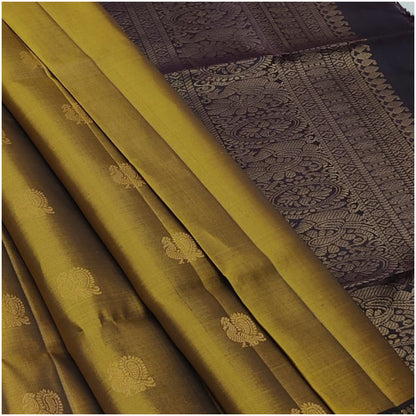 Tvisha Olive Mustard Dark Plum Pure Handloom Double Warp Soft Silk Saree