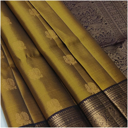Tvisha Olive Mustard Dark Plum Pure Handloom Double Warp Soft Silk Saree