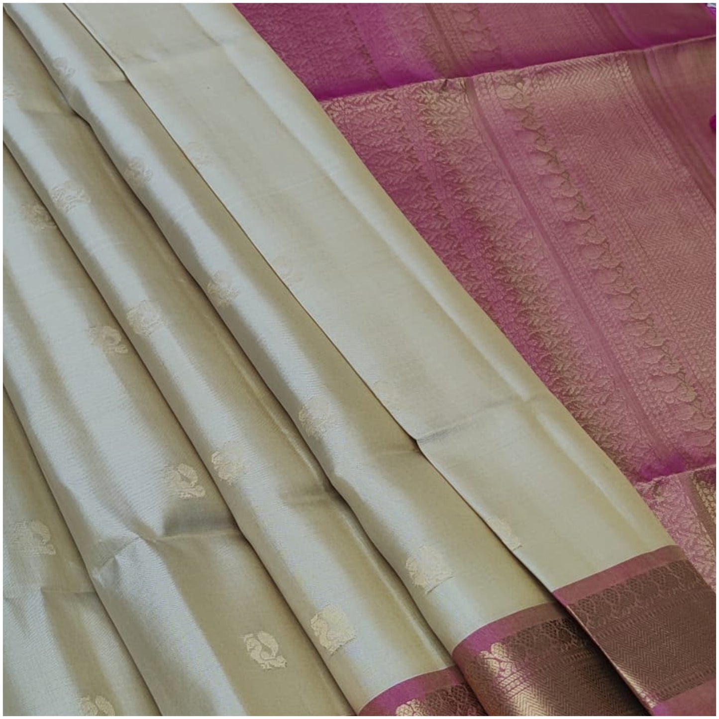 Avantika Cream Muted Pink Pure Handloom Double Warp Soft Silk Saree