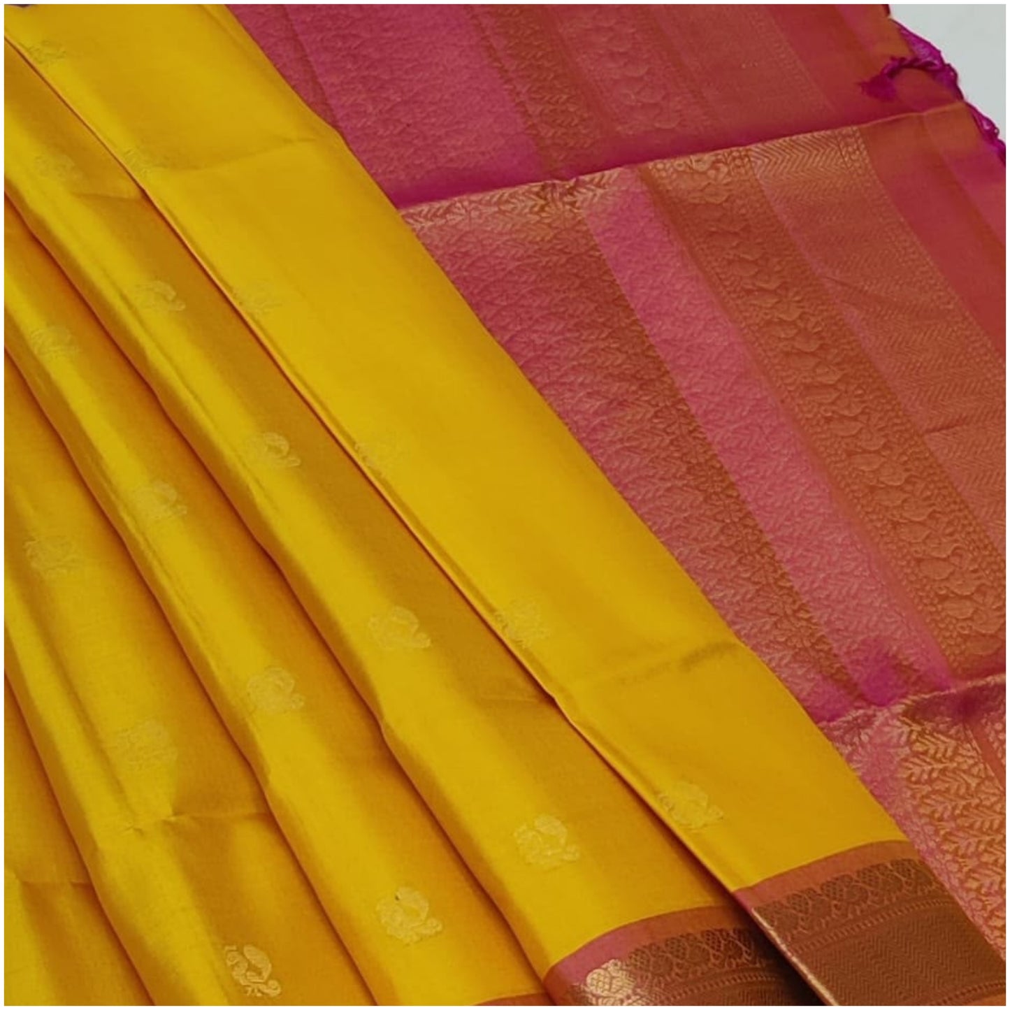 Mandakini Yellow Pink Pure Handloom Double Warp Soft Silk Saree