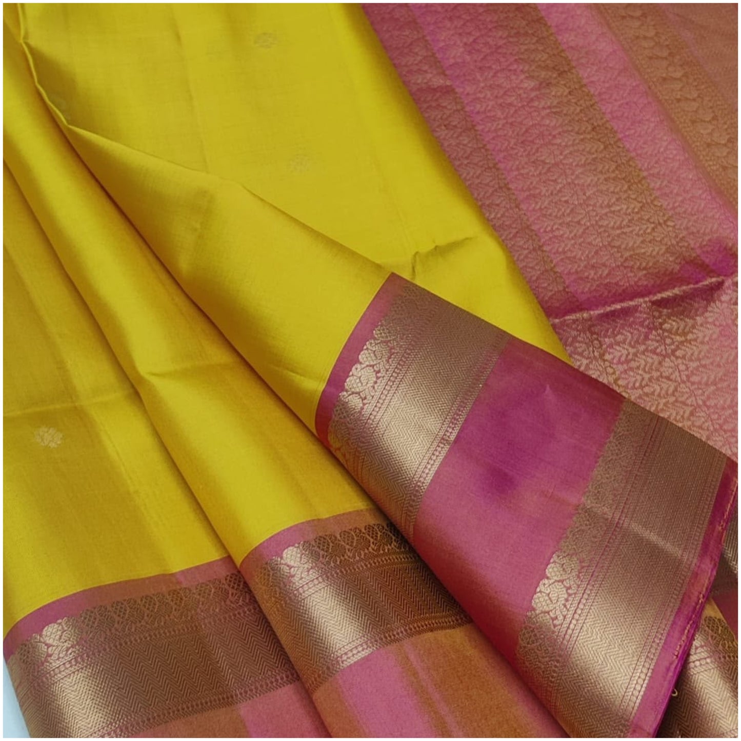 Mandakini Yellow Pink Pure Handloom Double Warp Soft Silk Saree