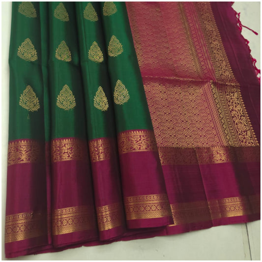 Berach Green Magenta Pure Handloom Soft Silk Saree