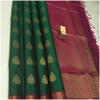 Berach Green Magenta Pure Handloom Soft Silk Saree